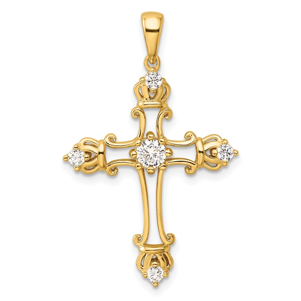 Sterling Silver Gold-Plated Cubic Zirconia Cross Pendant 1.42 Inch 2.34g