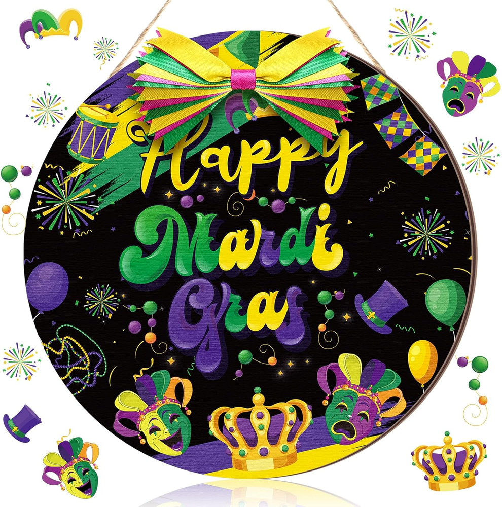 Happy Mardi Gras Door Sign Mardi Gras Wreaths for Front Door Decor Purple Carniv