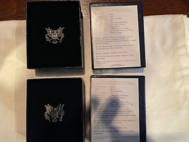 2004-W Proof American Silver Eagle Dollar Box COA US Mint OGP 2-Piece Set