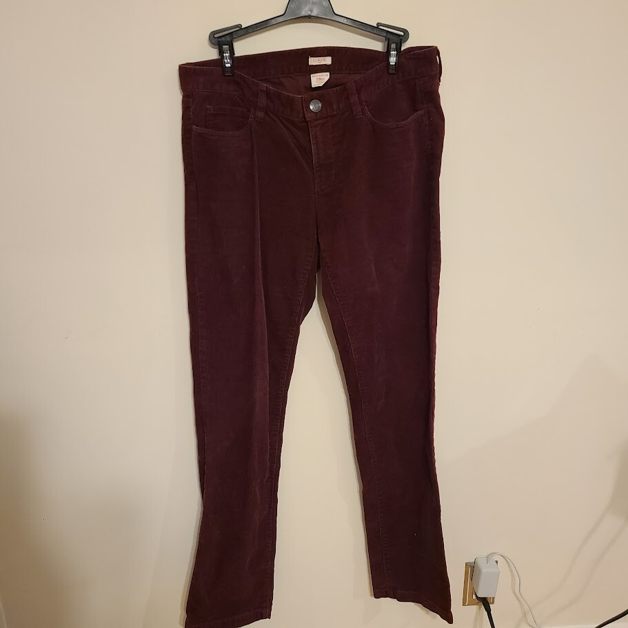 J Crew Factory Women's Skinny Stretch Corduroy Pants Burgundy Size 29R