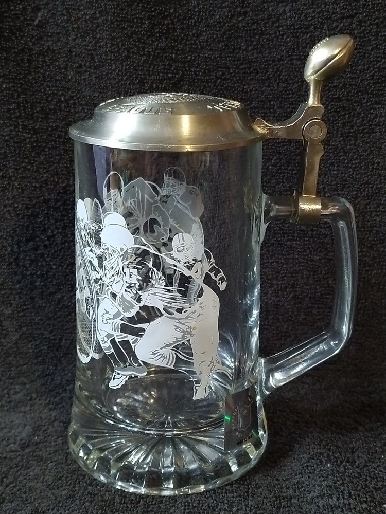 Licensed NFL Football Beer Glass Etched Stein Pewter Mug Lid Made in Germany