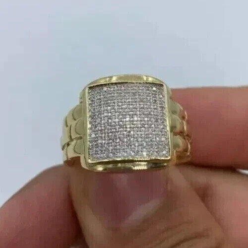 2.40Ct Round Cut Moissanite Mens Wedding Ring 14K Yellow Gold