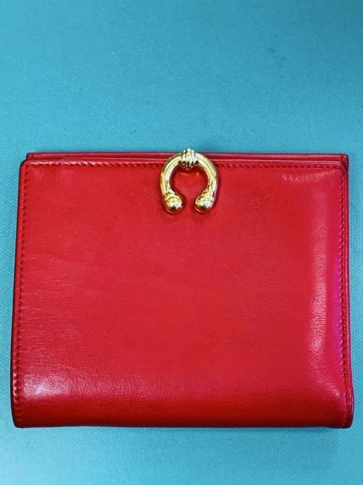 Gucci Red Leather Bi-fold Wallet with Horseshoe and Gold Logo Japan Import