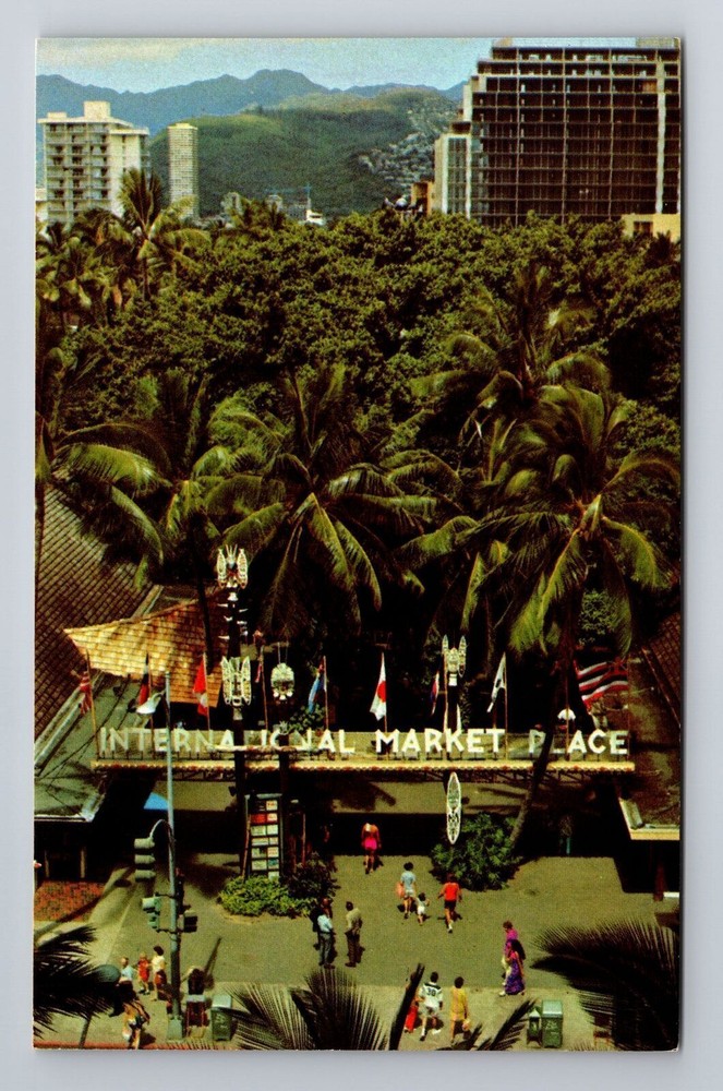 Waikiki HI-Hawaii, International Market Place, Antique, Vintage Postcard