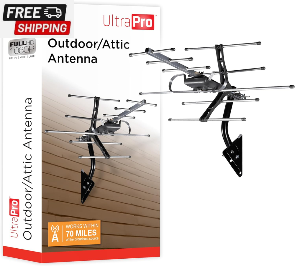 Outdoor HD Digital, Long Range Smart TV Antenna, Supports 4K 1080P HD VHF UHF, J