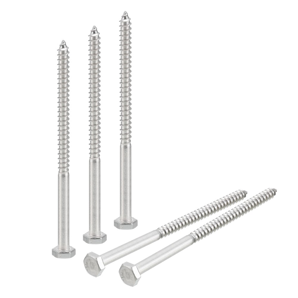 304 Stainless Steel Hex Head Lag Screws 1/4 x 4 Inch 5pcs Wood Bolts
