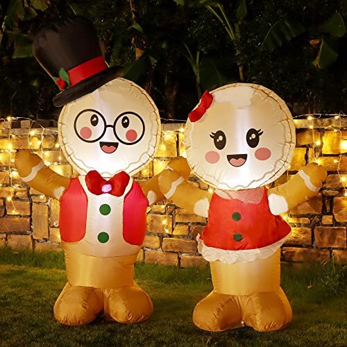 Christmas Inflatable Decoration, 5FT Set of 2 Blowup Welcome Gingerbread Man