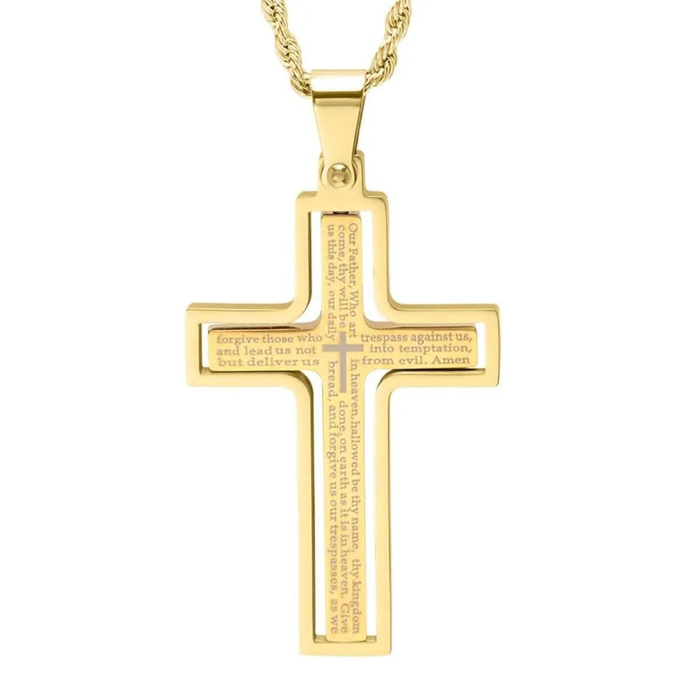 Men's Stainless Steel The Lord's Prayer Rotating Cross Pendant Necklace