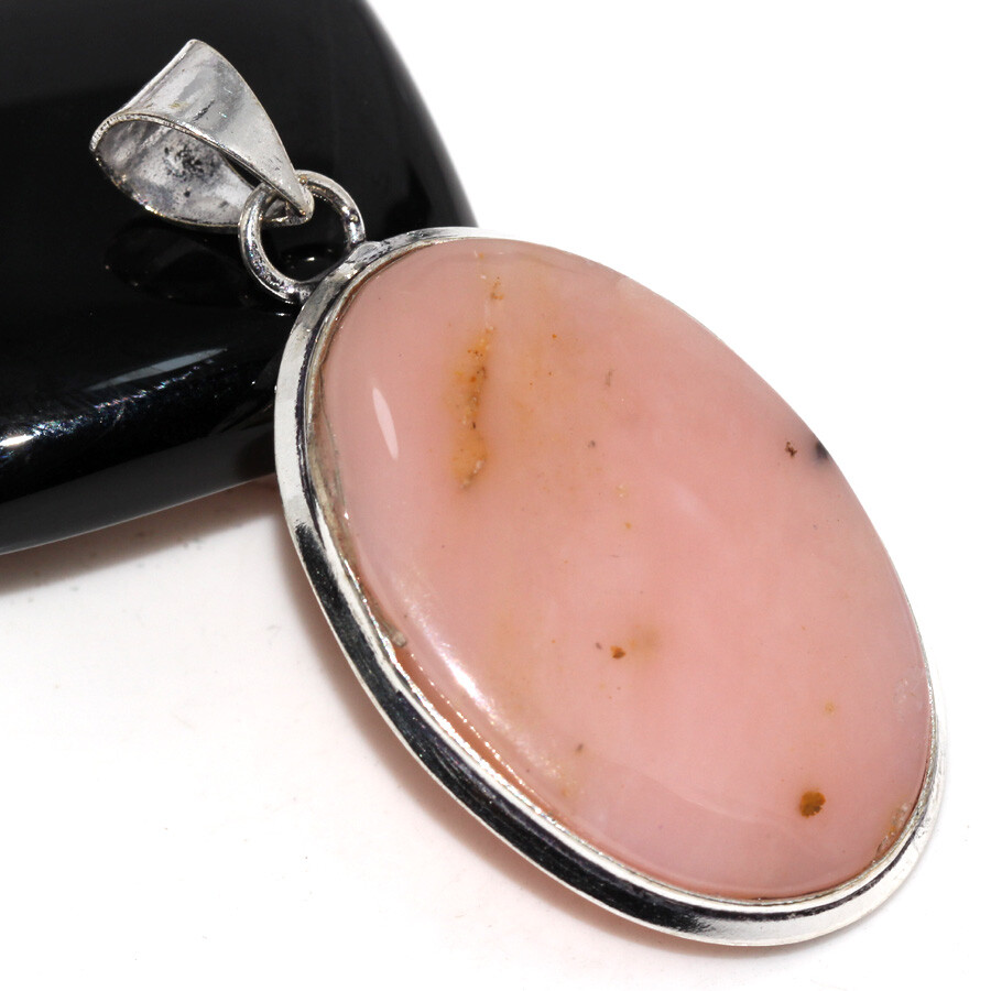 925 Silver Plated Peruvian Pink Opal Ethnic Pendant Jewelry Size 2