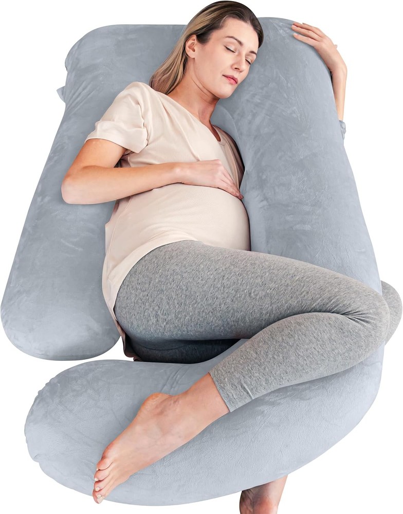 Cute 57-inch Light Grey Flannel Pregnancy Pillow with Castle Design