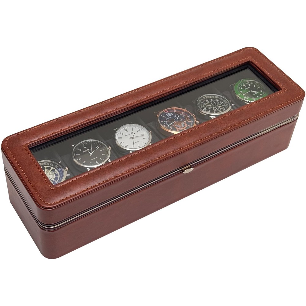 Watch Box Organizer Watch Case for Men Women with Metal Frame, 6 Slots PU Lea...