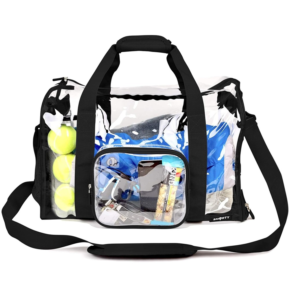 Large Heavy Duty Clear Duffel Bag with Shoe Compartment - Stadium Approved Clear Tote