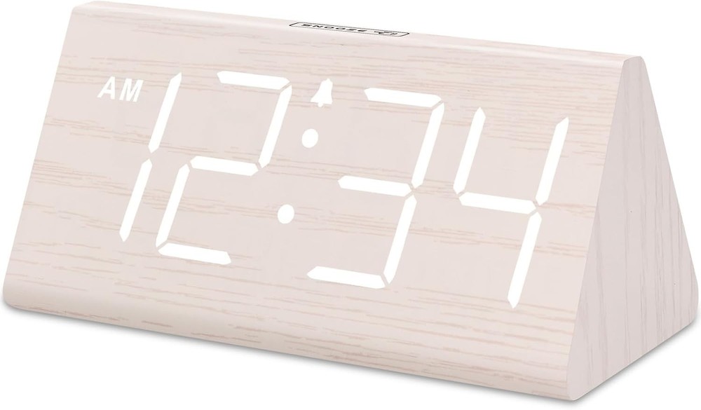 Wooden Digital Alarm Clock with Large Numbers for Bedroom or Desk