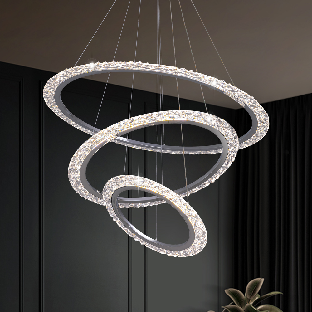 3 Rings Chandelier Light Crystal Pendant Led Hanging Lighting Lamp Fixture