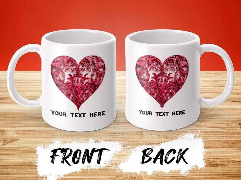 Ornate Red Heart Balloon Mug Elegant Love Themed Coffee Cup Customizable Text
