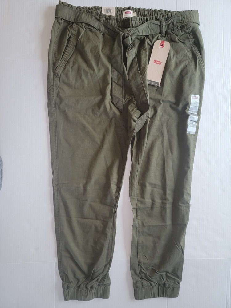 Levi's Olive Stretch Waist Band Size Large Green Pants With Tie
