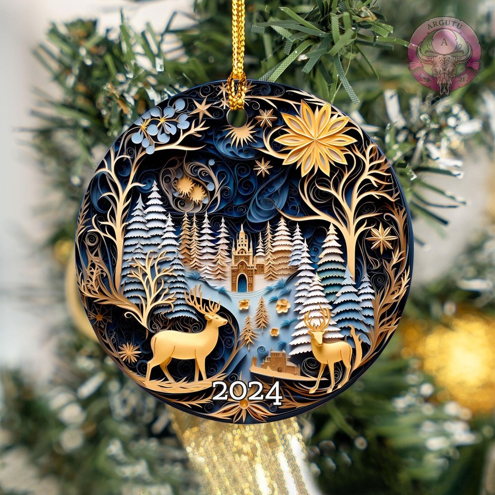 2024 Round Ceramic Christmas Ornament Holiday Decoration Gift Idea
