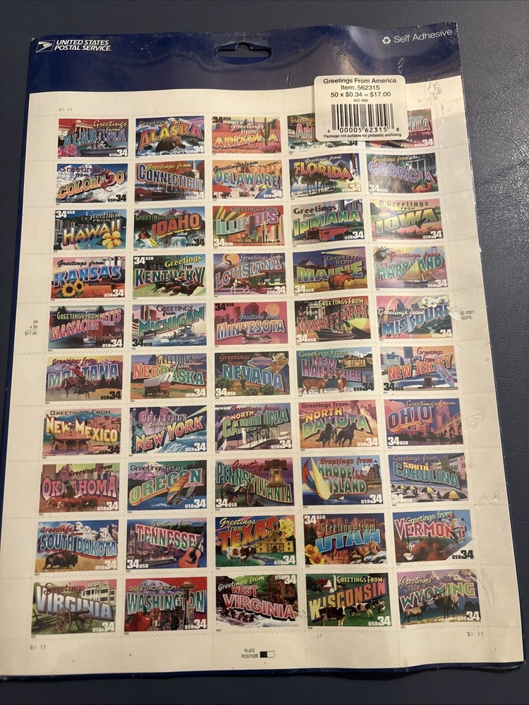 US 50 States Greetings from America 37c 50 singles complete set