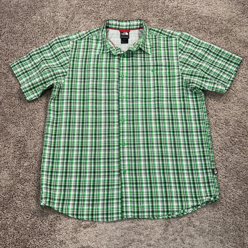 The North Face Men's Large Green Gray Plaid Shirt for Hiking Camping Climbing