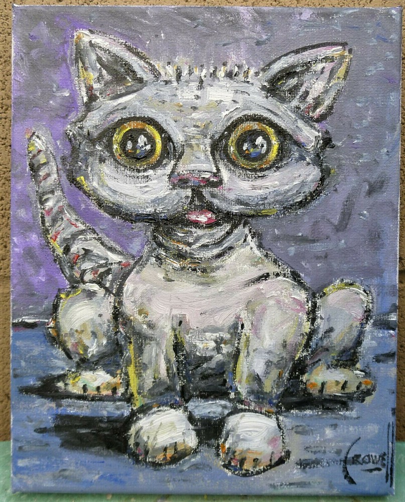 NAOMI the CAT new original pet eyes 8x10 canvas oil painting WOW signed Crowell