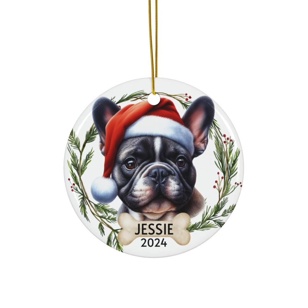 Custom Boston Terrier Santa Hat Christmas Ornament - Personalized Dog Keepsake-image