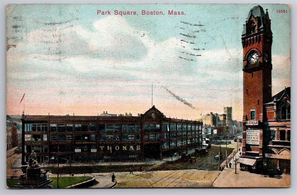 Park Square Roller Skating Rink Thomas Car Dealer Boston MA C1909 Postcard AB5