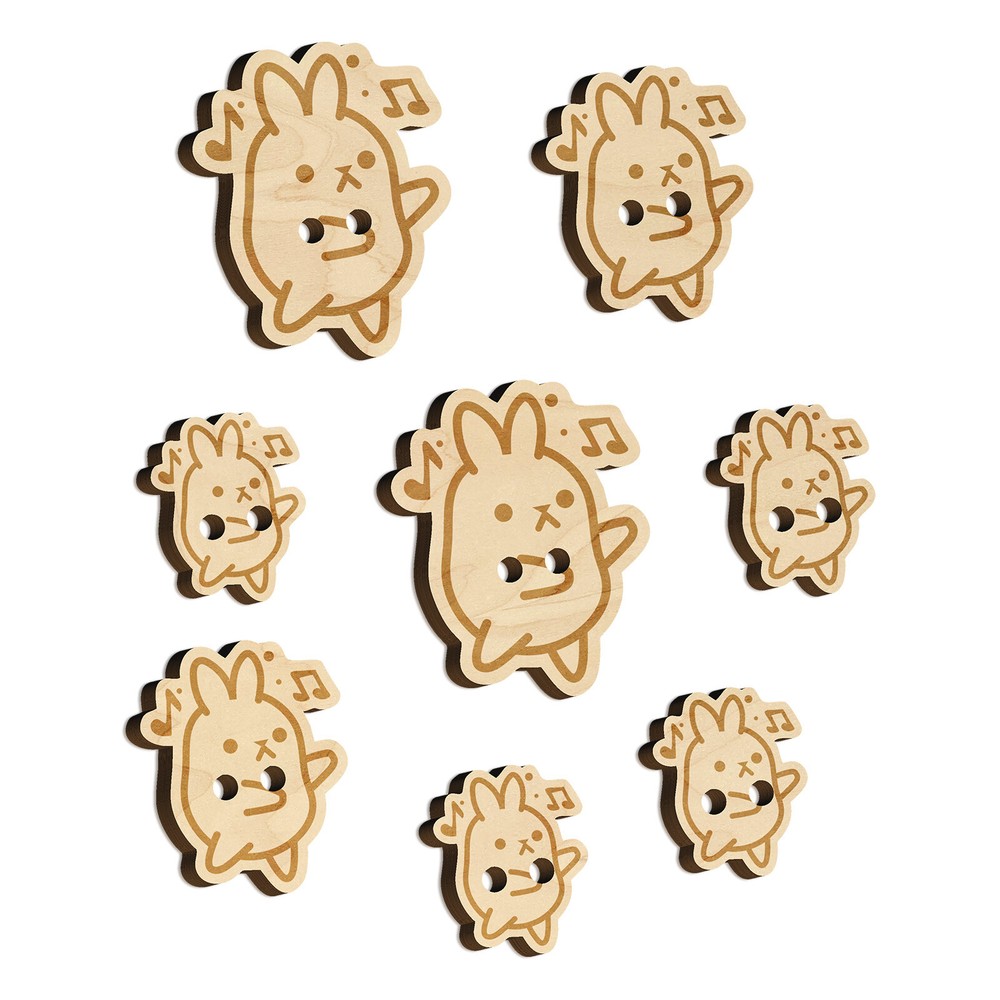 Cute Kawaii Bunny Rabbit Dancing to Music Wood Buttons for Sewing Knitting Craft