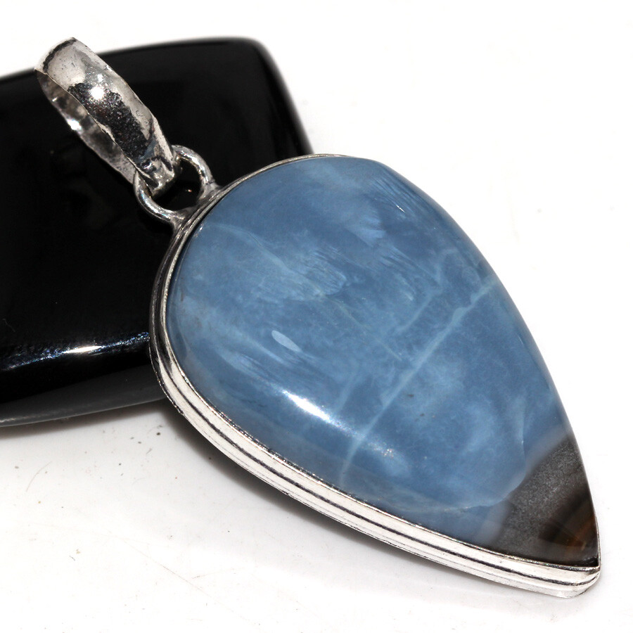 925 Silver Plated Owhyee Blue Opal Ethnic Pendant Handmade Jewelry Size 2