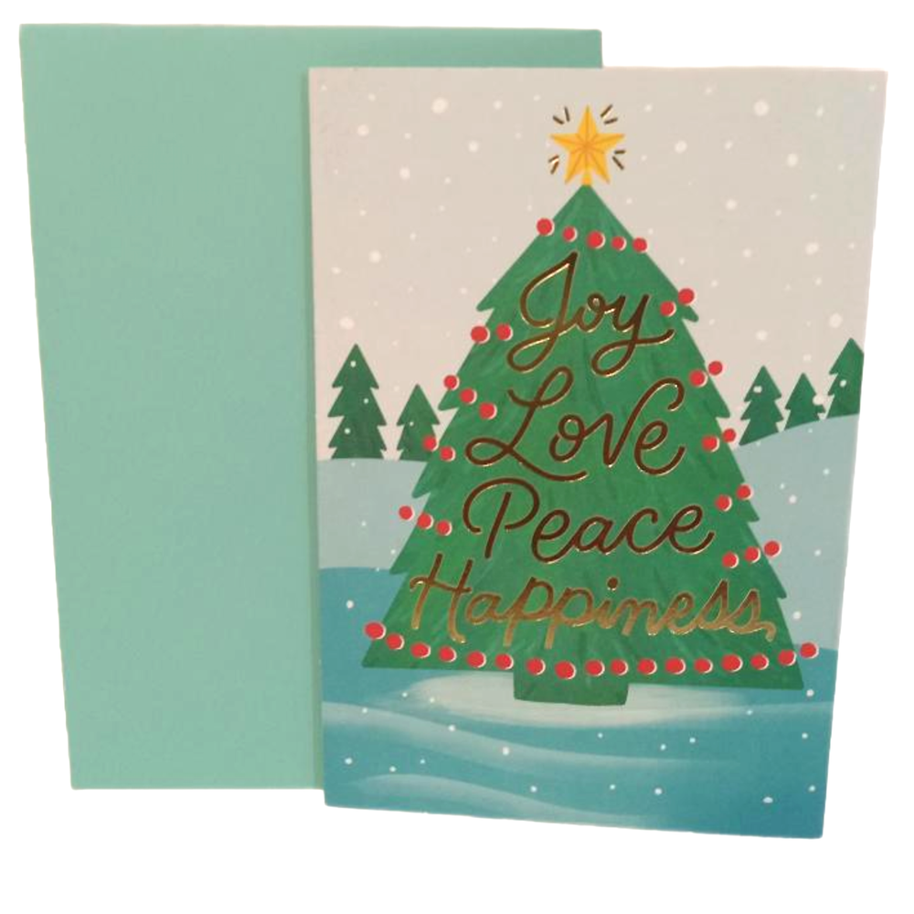 Hallmark Christmas Video Greeting Card Green Gold Joy Love Peace Happiness