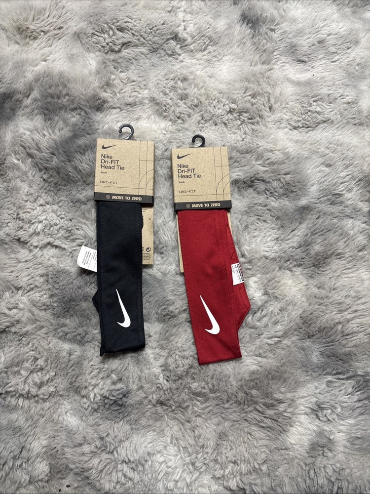 2 Nike DRI FIT  Swoosh Head Ties Red And Black Move To Zero Training New Youth