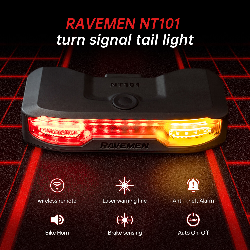 RAVEMEN NT101 Bike Turn Signal Rear Light Brake Taillight Anti-Theft Auto On-Off