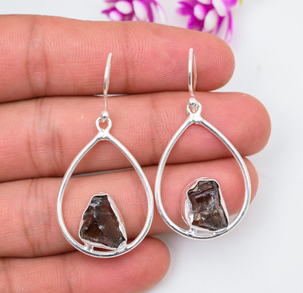 Smokey Quartz Gemstone 925 Sterling Silver Earring Handmade Jewelry Earring Gift