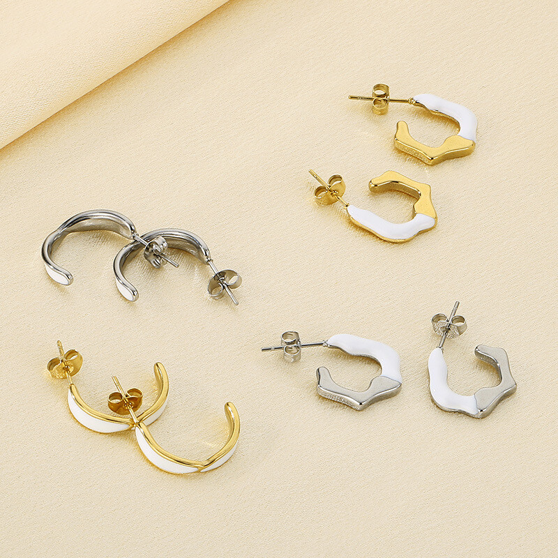 Irregular C-shaped stainless steel earrings 14k gold earrings titanium steel
