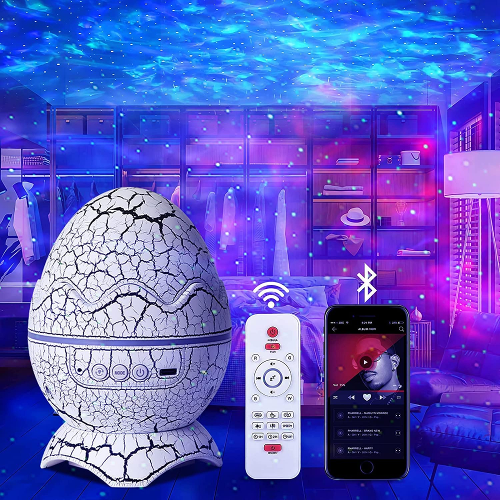 Dinosaur Egg Galaxy Star Projector Starry Light with Wireless Music Player, Nigh