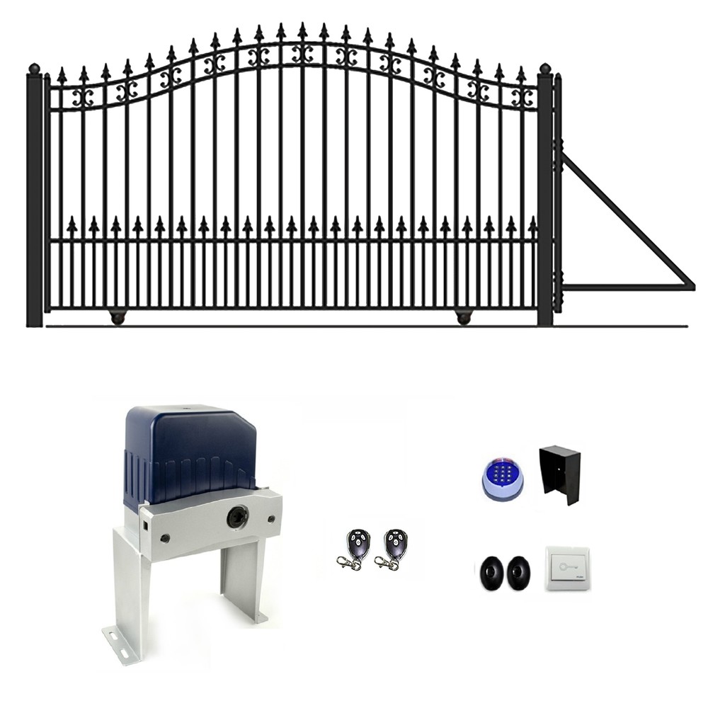 ALEKO 12ft Steel Sliding Driveway Gate St Louis Style with Automatic Opener-image