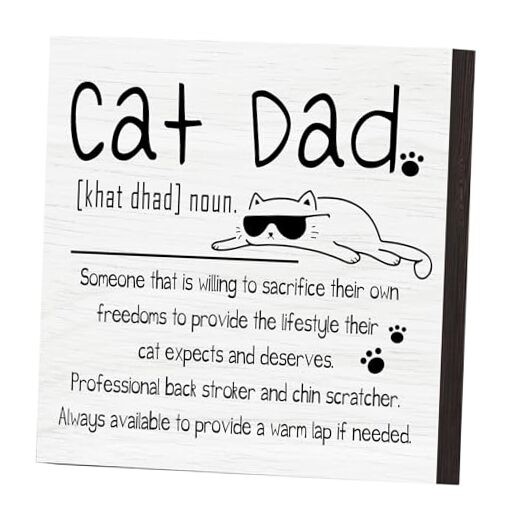 Cat Dad Gifts for Men, Dad Wooden Box Signs for Home Decor, Birthday Christmas