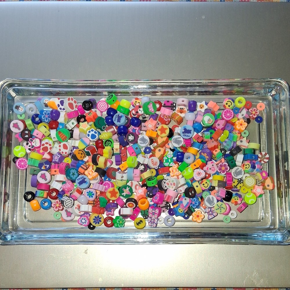 100+ Colorful Polymer Clay & Pony Beads for Kids Jewelry Making Crafts