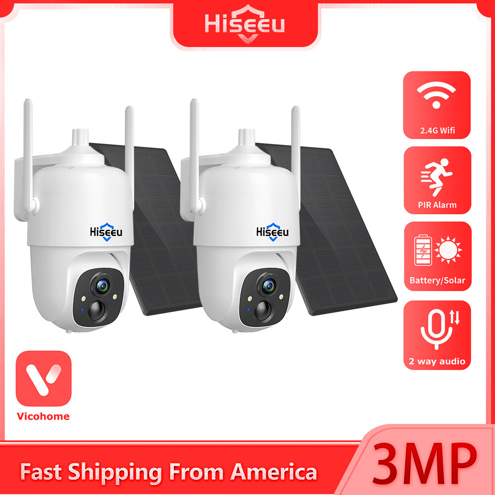 2PCS 2K 3MP Wireless Wifi Solar Battery Camera PIR Motion Detection 2 Way Audio