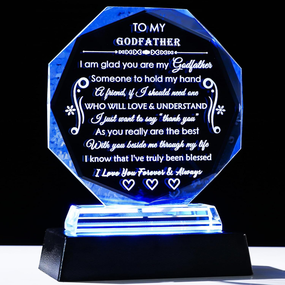 Godfather Gift with Colorful Base Engraved to My Godfather Crystal Keepsakes Gif