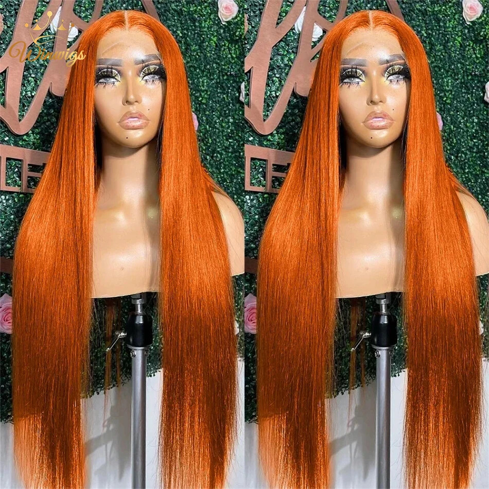 Straight Ginger Orange HD Lace Frontal Human Hair Wig Pre Plucked