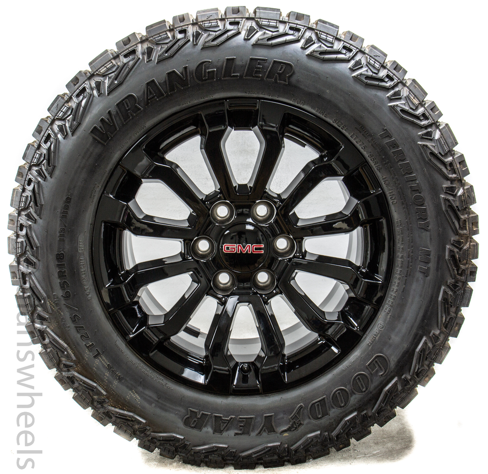 4 New GMC AT4 Sierra Yukon Denali Replica 18” Black Wheels Rims Tires TPMS 5909