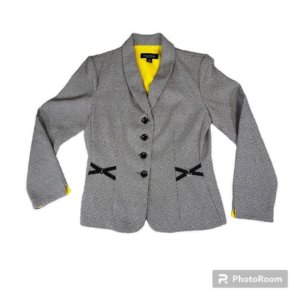 Perceptions Women's Size 10 Black White Long Sleeve Button Front Blazer Jacket