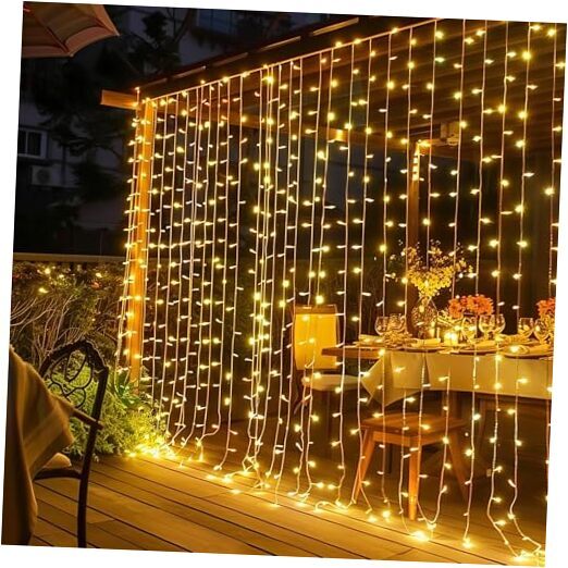 300 LED Warm White Curtain String Lights for Bedroom Christmas Decor