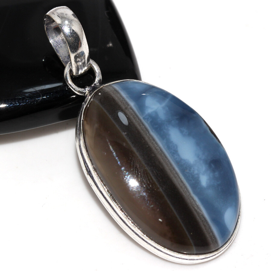 925 Silver Plated Owhyee Blue Opal Ethnic Pendant Handmade Jewelry Size 2