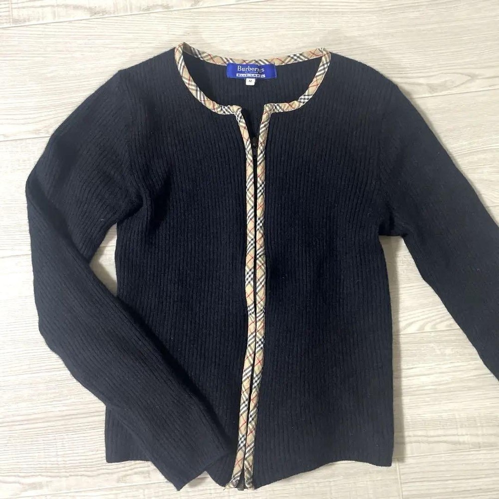 Burberry's Black Knit Cardigan M Zip Front Stretchy Used Excellent Condition