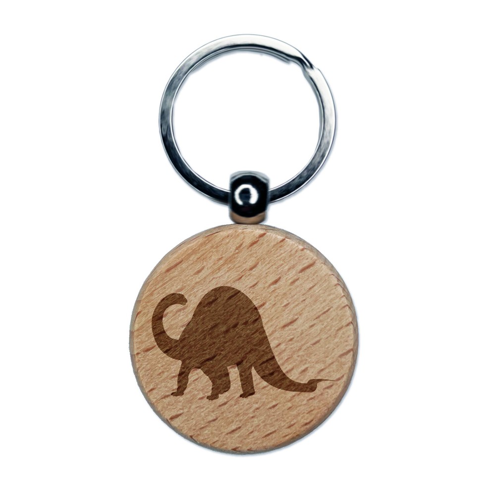 Brontosaurus Dinosaur Engraved Wooden Keychain Charm Tag