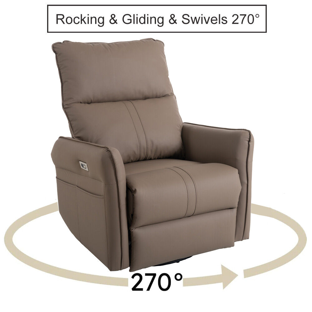 270° Power Swivel Rocker Recliner Chair, Electric Glider Reclining Sofa with USB