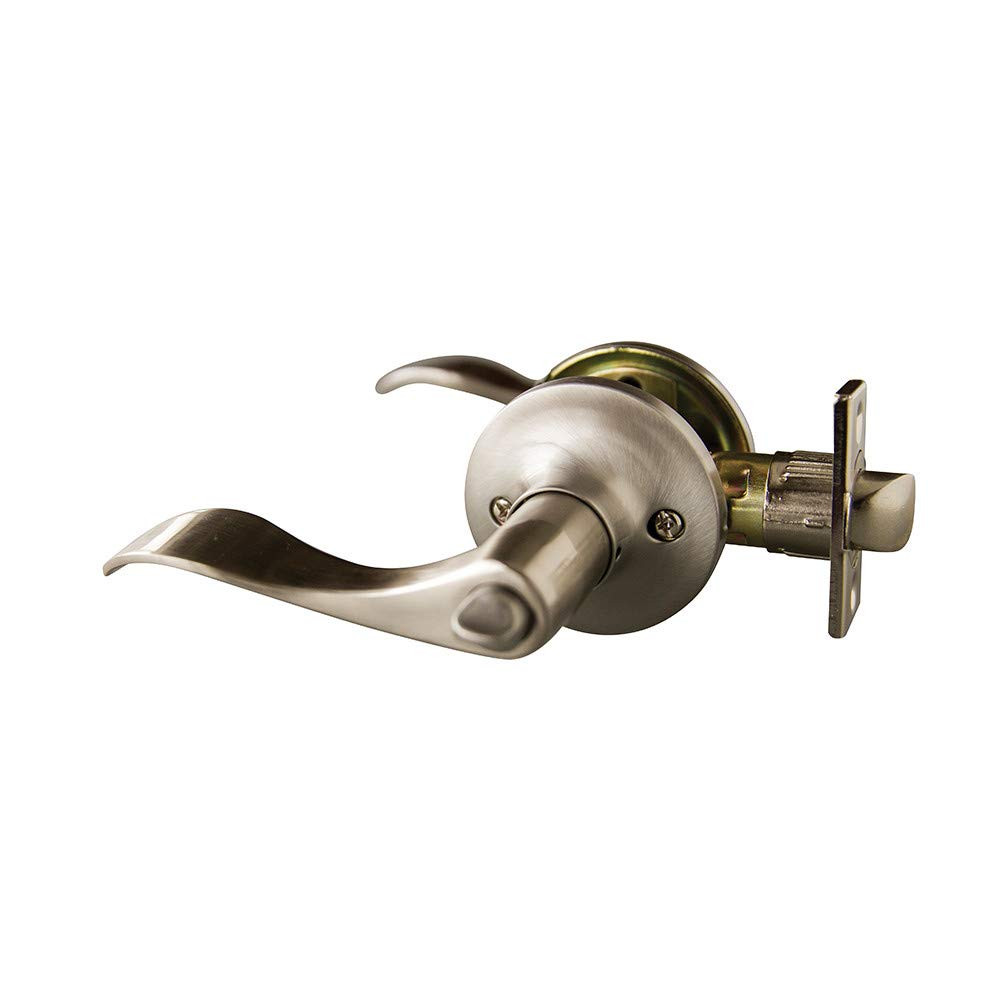 727958 Stratford 6-Way Universal Privacy Bed and Bath Door Lever Satin Nickel