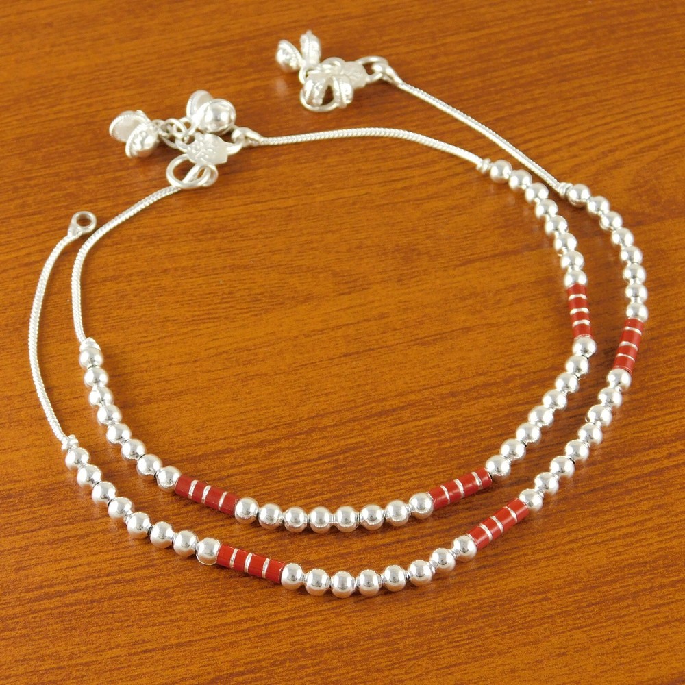 Indian Women Wedding Party Anklets Silver Plated Ankle Bracelets Payal Jewelry
