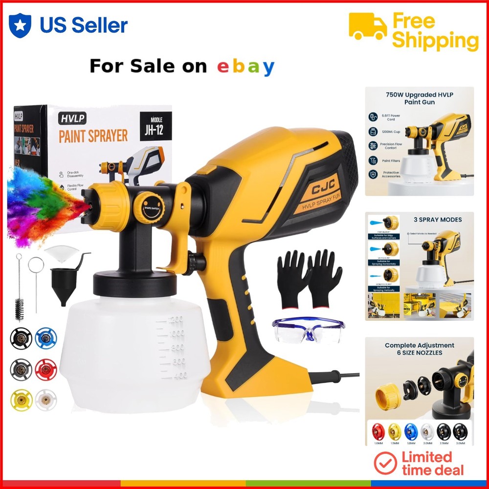 Power Paint Sprayer 750W HVLP with 6 Nozzles and 3 Spray Patterns